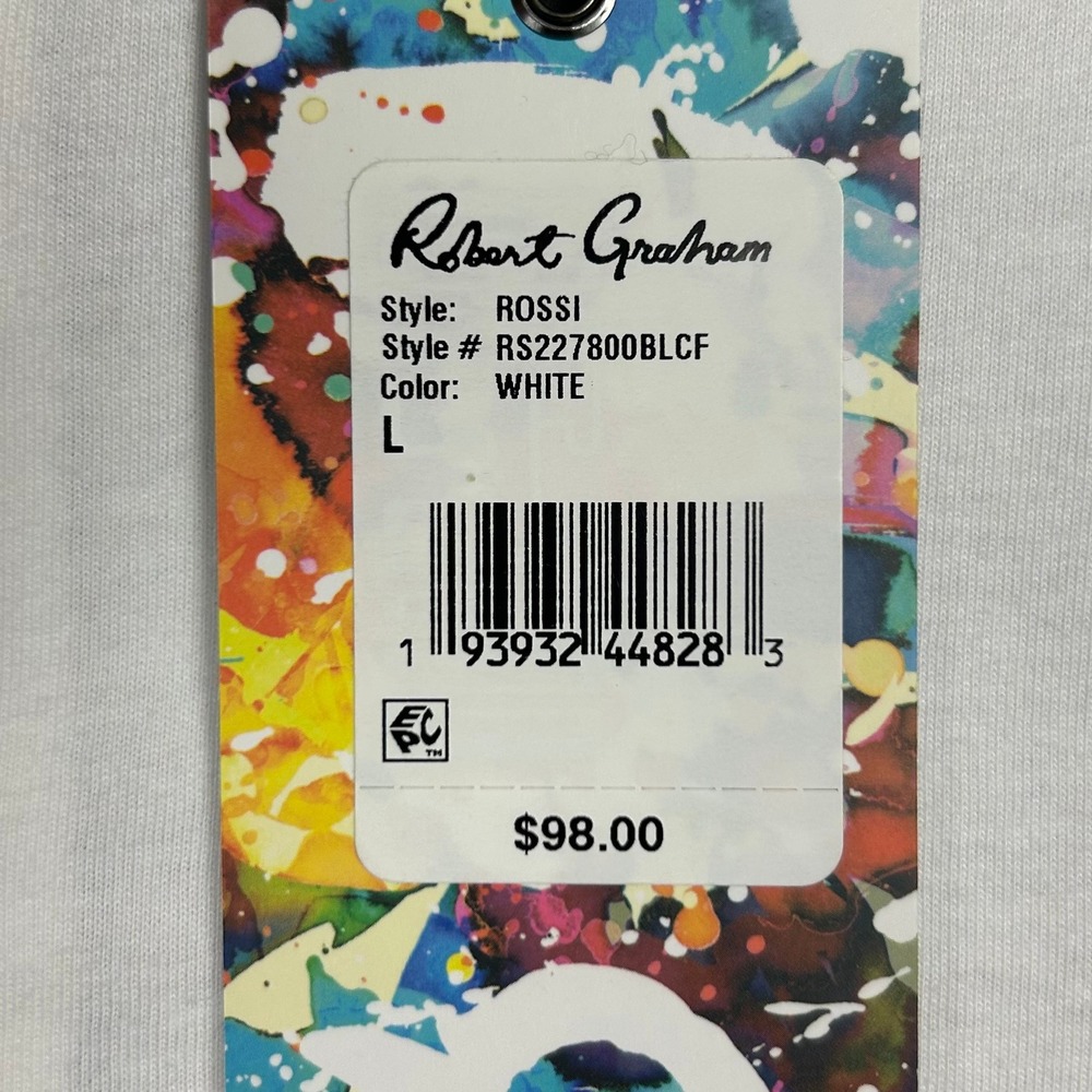 Robert Graham Rossi Polo Shirt Mens L White Skull Rose Logo Embroidery Top - Picture 4 of 12